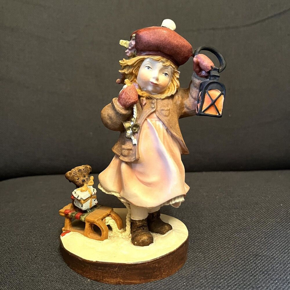 Vintage Dolfi Lisi Martin Figurine Girl with Lantern Sled Dog Hand Painted Italy